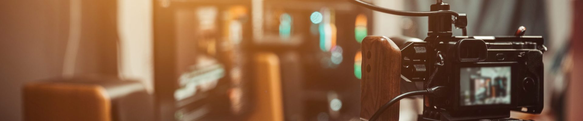 Camera film set on the tripod in the studio